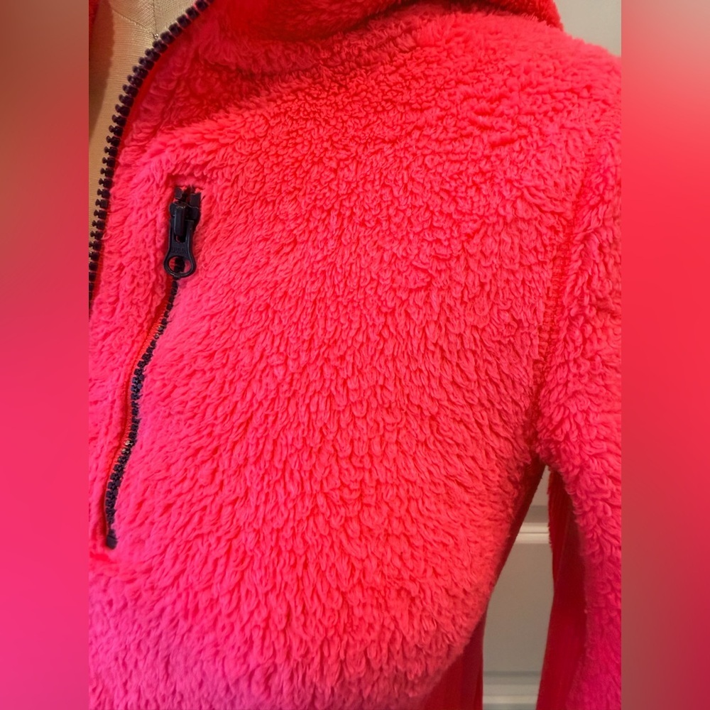 Neon Pink Sherpa Fleece Zip Hoodie Jacket Y2K Athleisure Cozy XS - Picture 6 of 12